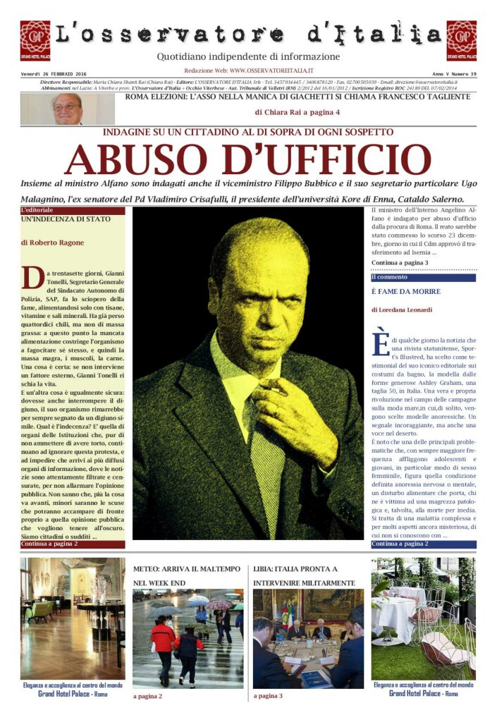 L'osservatore d'Italia edizione del 26 Febbraio 2016